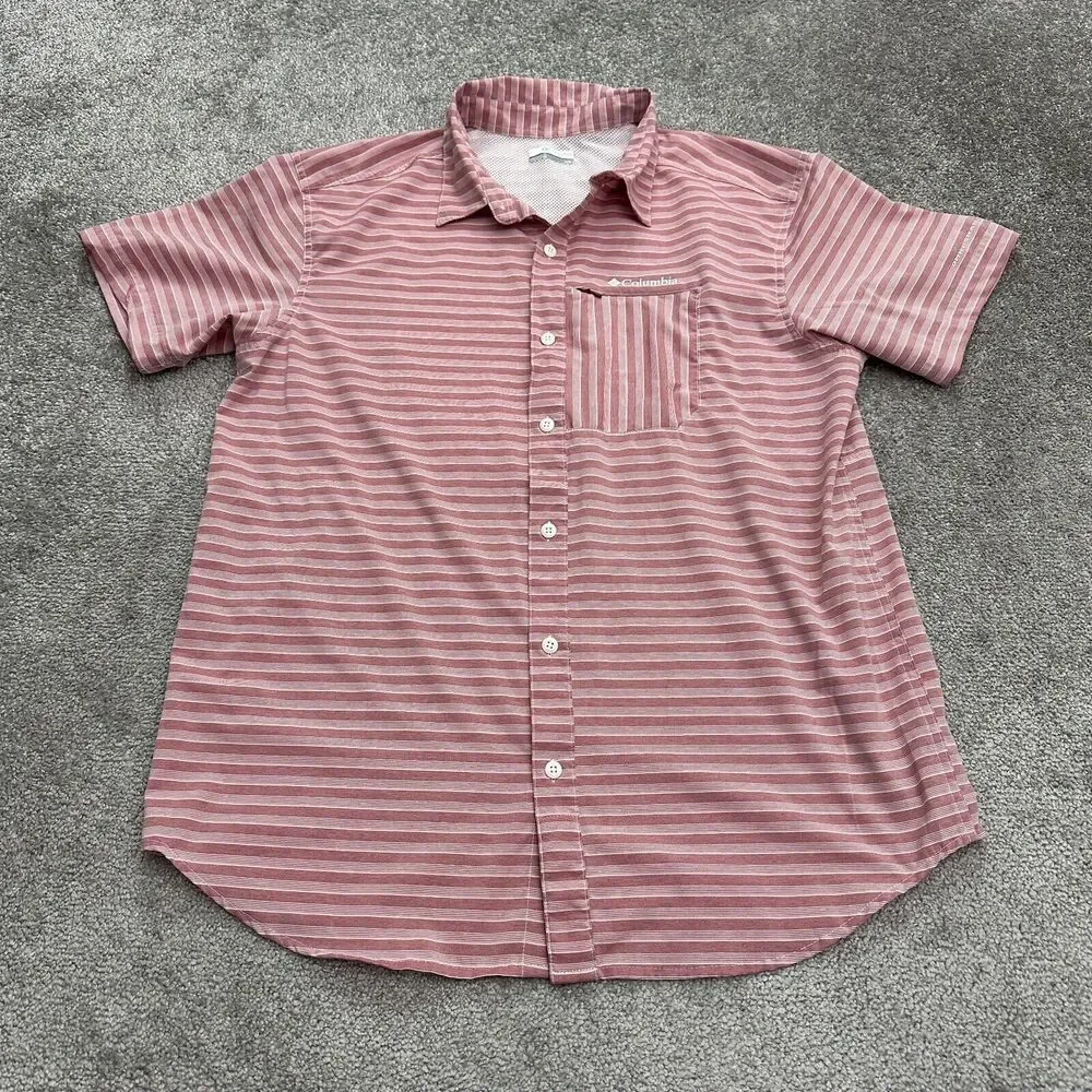 Columbia Omni Shade Twisted Flight Shirt Mens Large Red Striped Outdoor Casual